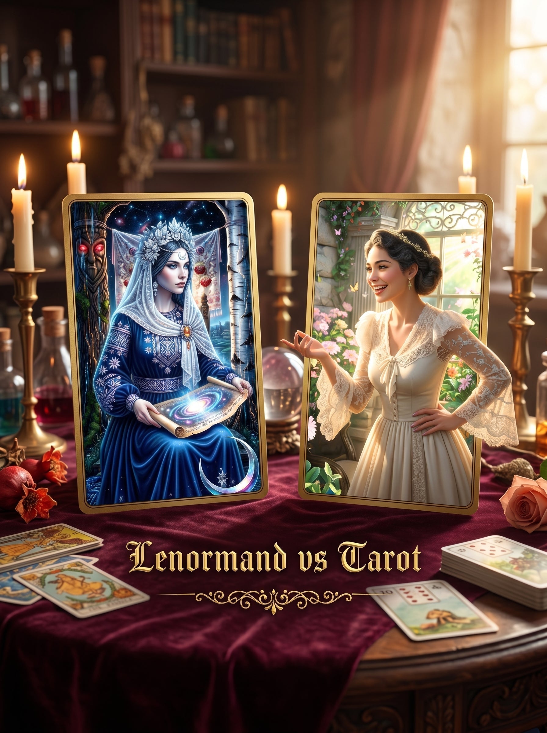 Lenormand vs Tarot cards comparison — handmade divination decks MardocCraft