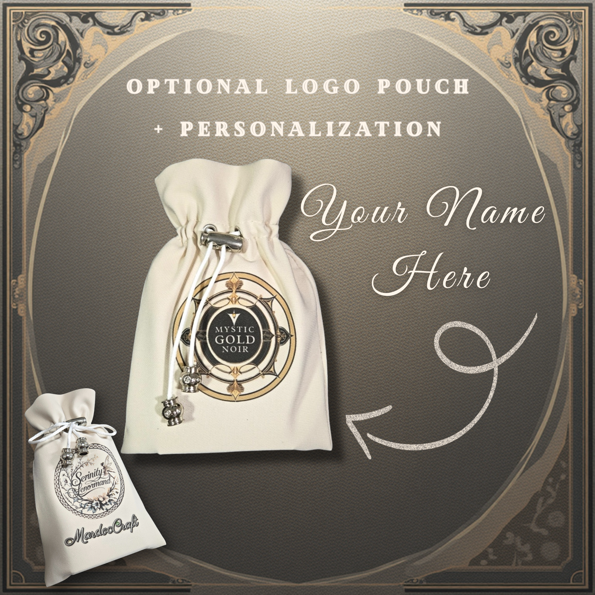 Mystic Gold Noir Lenormand box set 42 cards personalized pouch gift set