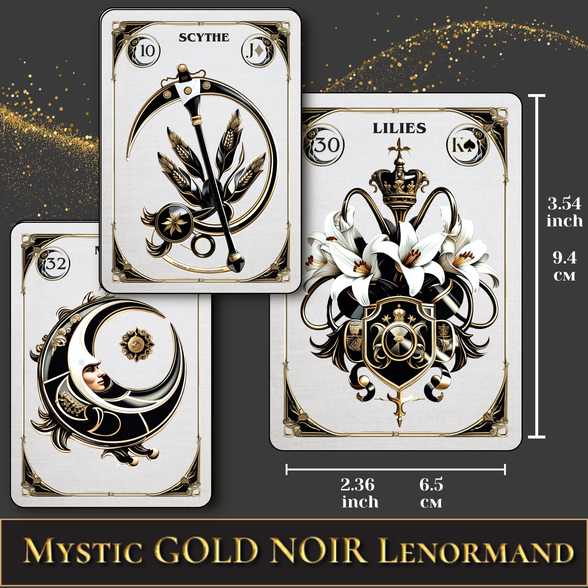  Mystic Gold Noir Lenormand complete set handmade oracle cards personalized storage