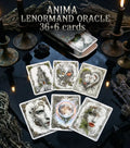 ANIMA Lenormand Oracle 42 botanical cards — pagan altar setting with candles and dried herbs, handmade plant oracle MardocCraft