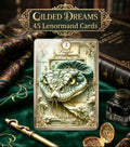 Gilded Dreams Lenormand Snake card closeup on dark green velvet — handmade vintage cartomancy deck with antique ink bottle and gold key, romantic royal illustration, MardocCraft