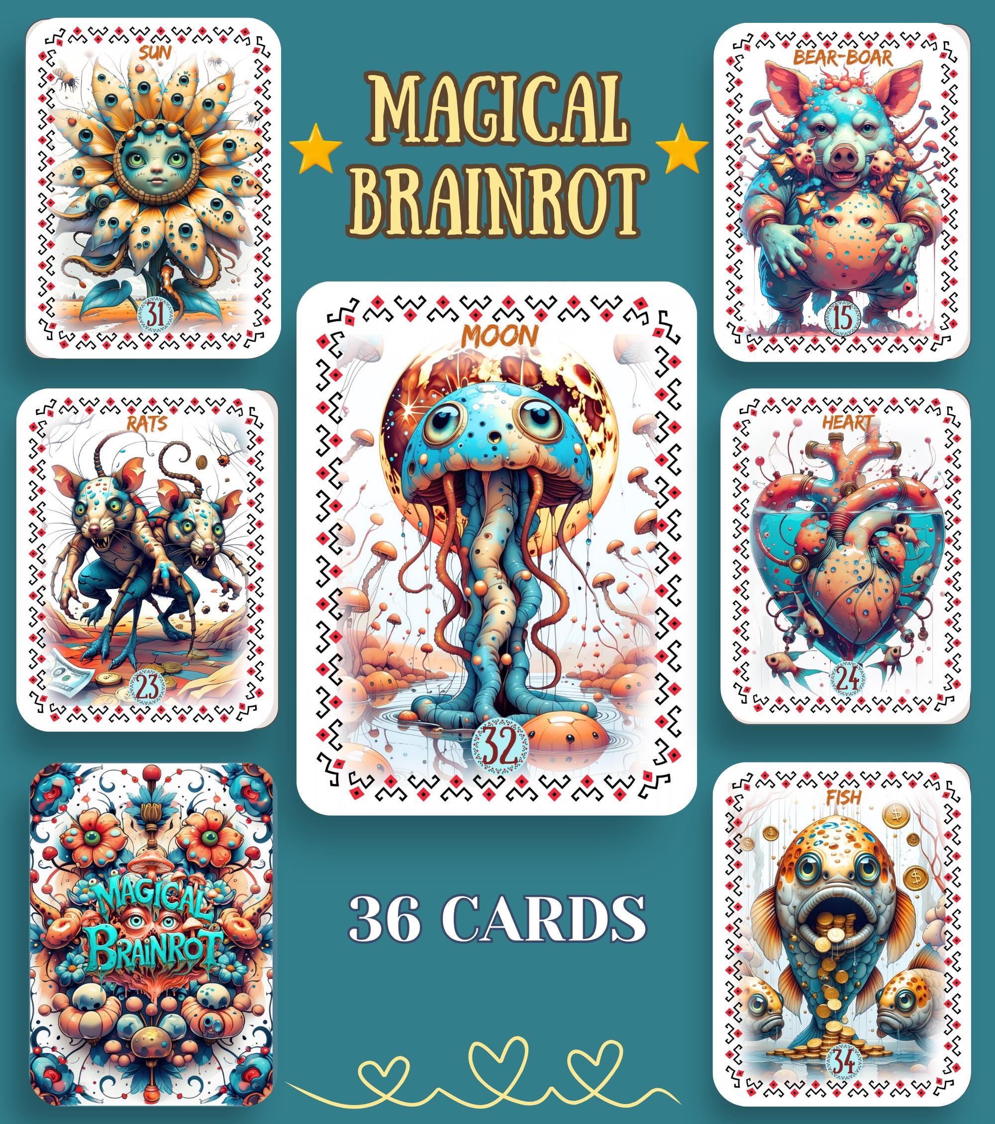 Magical Brainrot Lenormand – 36 Cards | Quirky Art Oracle | Handmade