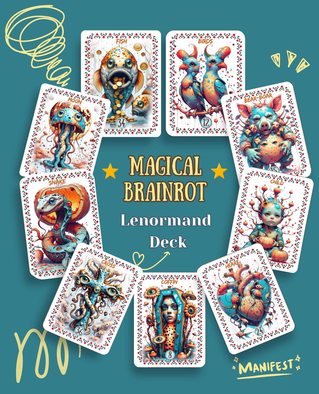 Magical Brainrot Lenormand – 36 Cards | Quirky Art Oracle | Handmade