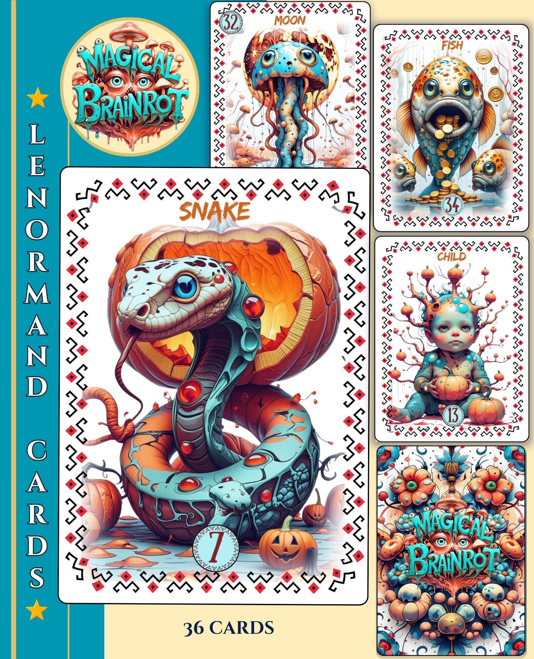 Magical Brainrot Lenormand – 36 Cards | Quirky Art Oracle | Handmade