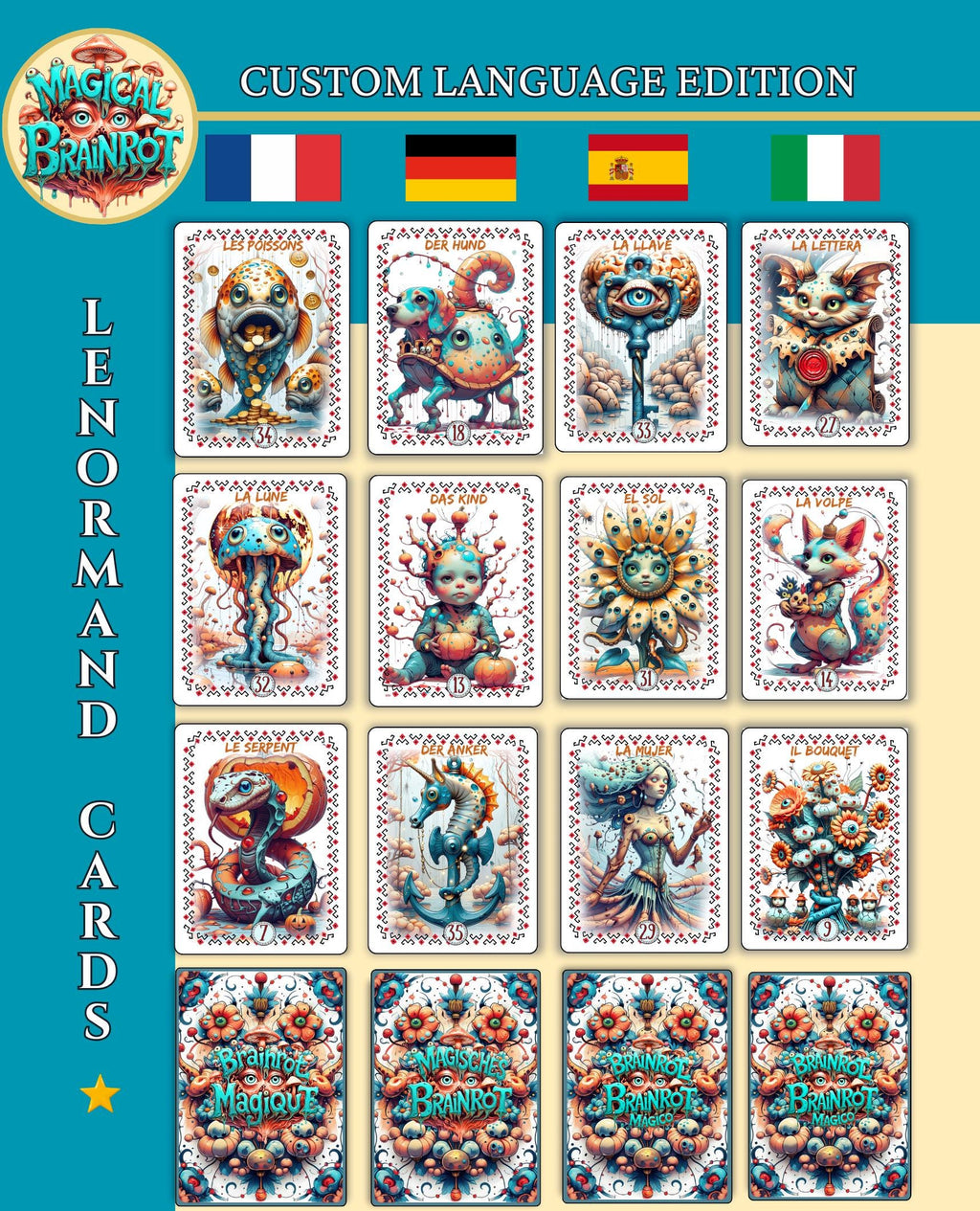 Magical Brainrot Lenormand – 36 Cards | Quirky Art Oracle | Handmade