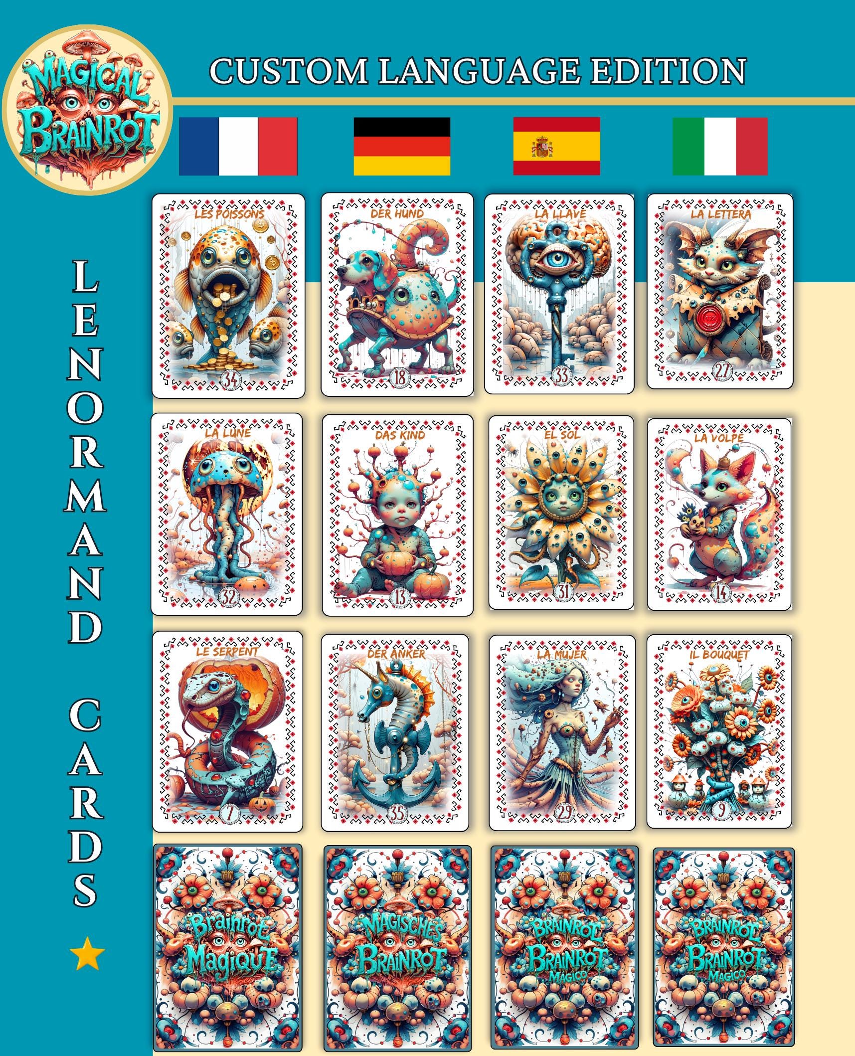 Magical Brainrot Lenormand – 36 Cards | Quirky Art Oracle | Handmade