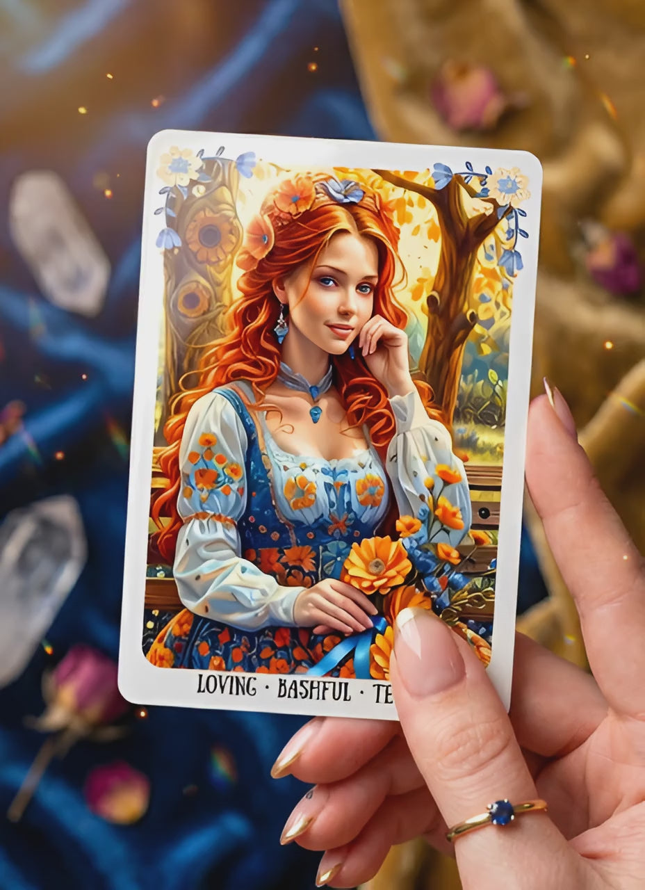 Hand-holding close-up Ukrainian Soul Oracle card — glossy lamination Slavic folk art MardocCraft
