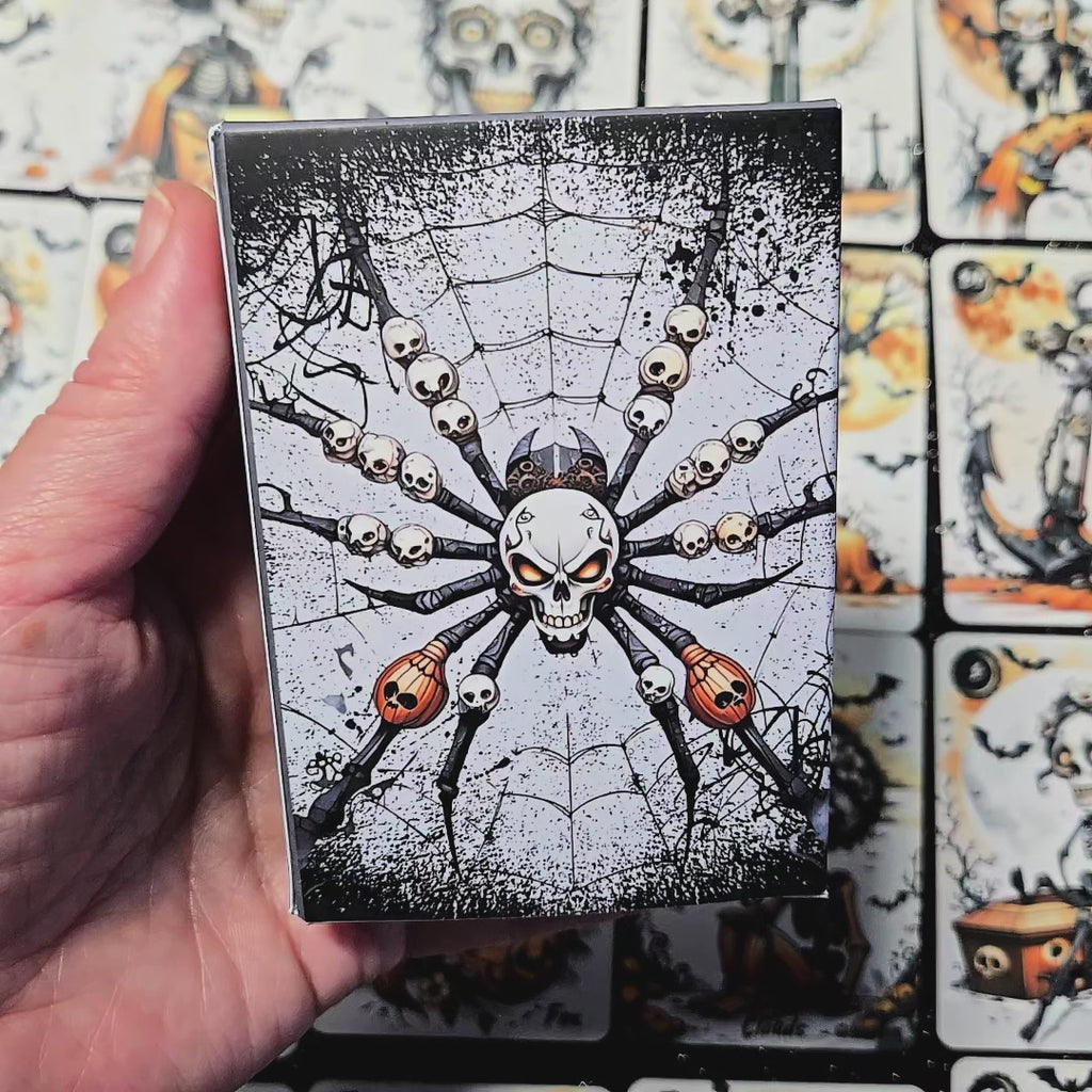 Bones of Fate Lenormand deck video showcase by MardokCraft, featuring the 36-card skeleton-themed box and gothic oracle card design