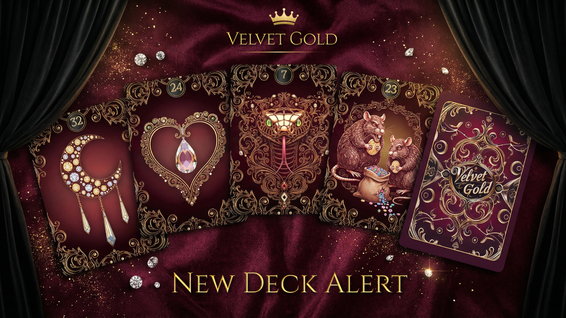Video trailer for Velvet Gold Lenormand. Flip through of the custom deck of cards showing glossy lamination, gold details, and spreads. Luxury custom divination tool showcase
