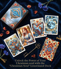 Ukrainian Soul Lenormand deck and cards spread on dark blue velvet — handmade Slavic folk art with vyshyvanka botanical design, MardocCraft