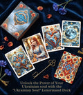 Ukrainian Soul Lenormand deck and cards spread on dark blue velvet — handmade Slavic folk art with vyshyvanka botanical design, MardocCraft